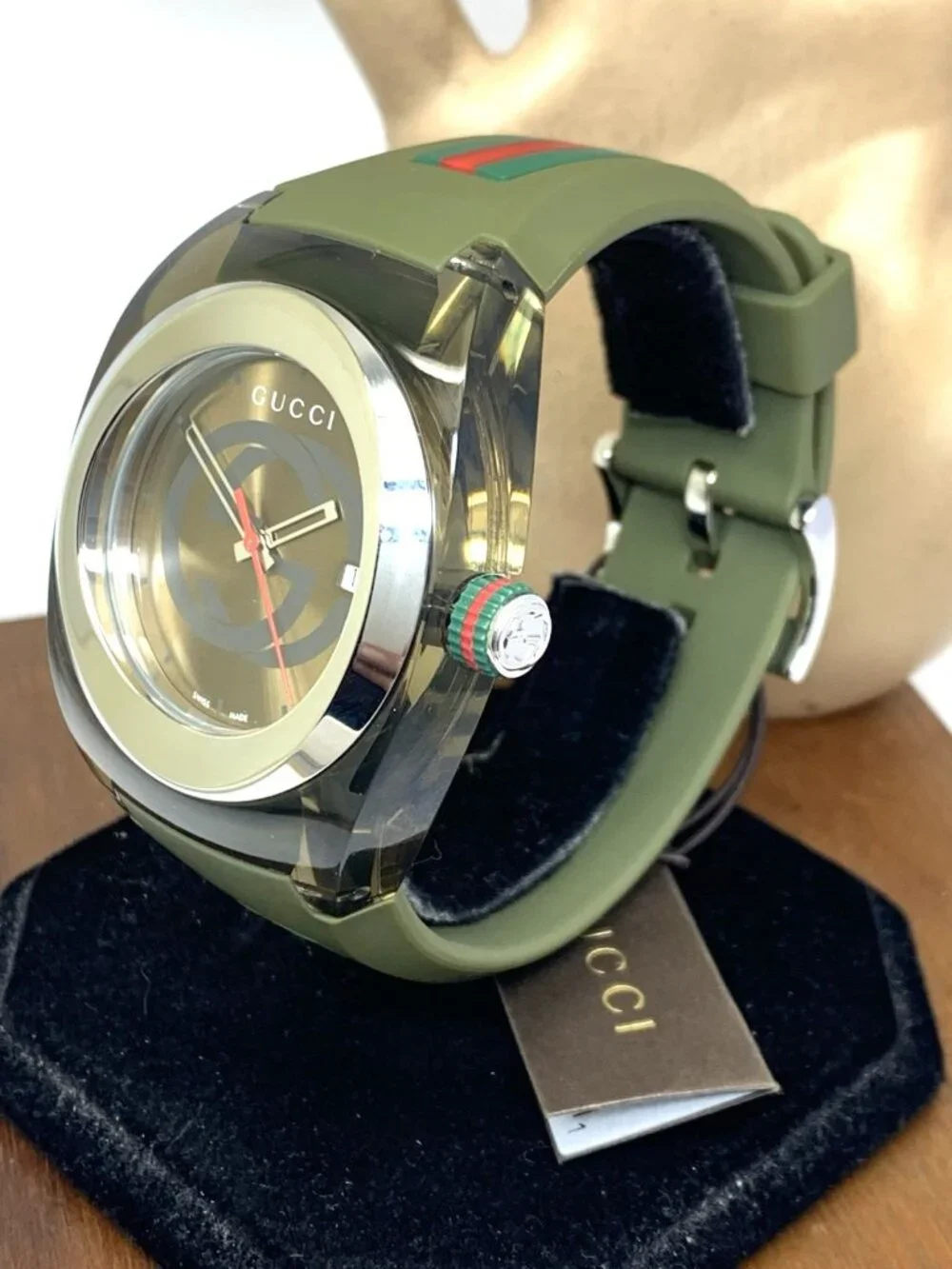 GUCCI Men's Watch YA137106 Sync Swiss Quartz Green Rubber Band 46mm